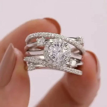 Huitan Ново проектирани дамски пръстени Bling Bling с кубичен цирконий Кръст широк пръстен Висококачествени сребърни цветни модни бижута за парти