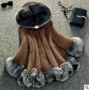 Палто от изкуствена кожа Дамско есенно и зимно палто от норка Яке с яка с качулка от лисича кожа Голям размер палто от изкуствена кожа Зима 2021 г.