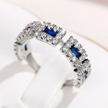 Huitan Винтидж пръстени със син кубичен цирконий за жени Блестящи брачни ленти Аксесоари Дамски пръстени Бижута за годишнина