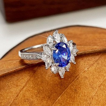 Huitan Vintage Μπλε Κυβικά Ζιργκόν Δαχτυλίδι για Γυναικείες Λαμπερές Βέρες Γάμου Αξεσουάρ Γυναικεία δαχτυλίδια Επετειακό κοσμήματα για πάρτι