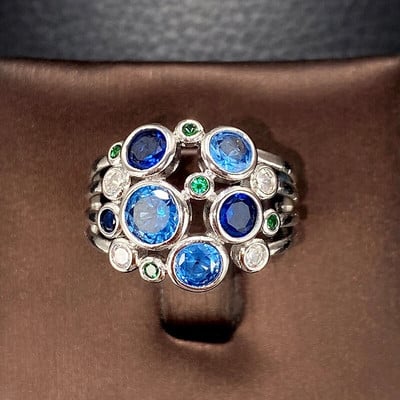 Huitan Vintage Μπλε Κυβικά Ζιργκόν Δαχτυλίδι για Γυναικείες Λαμπερές Βέρες Γάμου Αξεσουάρ Γυναικεία δαχτυλίδια Επετειακό κοσμήματα για πάρτι