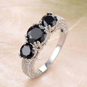 Μόδα Μαύρα Κυβικά Ζιρκονία Τρεις Πέτρες Δαχτυλίδια για Γυναικεία Κοσμήματα αρραβώνων Δώρα του Αγίου Βαλεντίνου