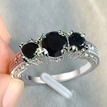 Μόδα Μαύρα Κυβικά Ζιρκονία Τρεις Πέτρες Δαχτυλίδια για Γυναικεία Κοσμήματα αρραβώνων Δώρα του Αγίου Βαλεντίνου