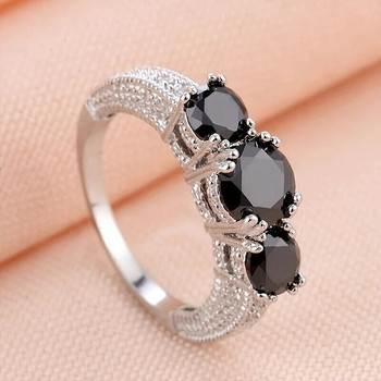 Модни черни кубични цирконии с три камъка, пръстени за жени, сватбени годежни бижута, подаръци за Свети Валентин