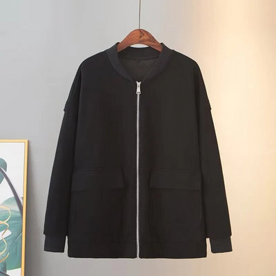 Liela izmēra sieviešu apģērbu statīva apkakle pavasara un rudens mētelis ar garām piedurknēm ikdienas jaka ar rāvējslēdzējiem un kabatām krūtīgai dāmai