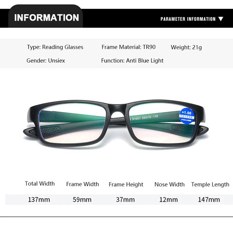 Lasīšanas brilles Vīriešiem Sievietēm Sportam Pretzilas Gaišas Lasīšanas brilles Melns Sarkans TR90 Rāmis Presbyopia Brilles +100 līdz +400