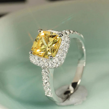 Huitan Bright Yellow CZ Finger Rings for Women Υπέροχες μπάντες γάμου Αξεσουάρ Ιδιοσυγκρασία Γυναικεία δαχτυλίδια για πάρτι μόδας κοσμήματα
