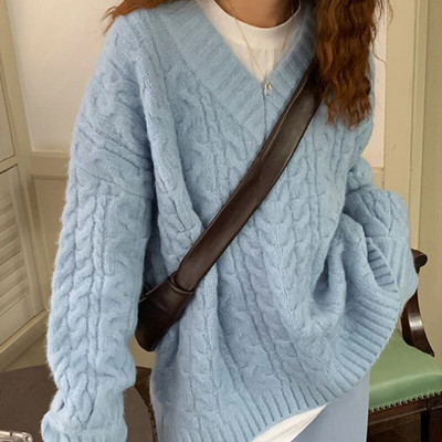 Pulloverid, Naised, kottis, puhast värvi, pikkade varrukatega Harajuku armsad tudengite mood, Ulzzangi kudumine, sügis, populaarsed daamid