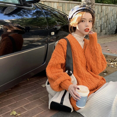 Pulloverid, Naised, kottis, puhast värvi, pikkade varrukatega Harajuku armsad tudengite mood, Ulzzangi kudumine, sügis, populaarsed daamid