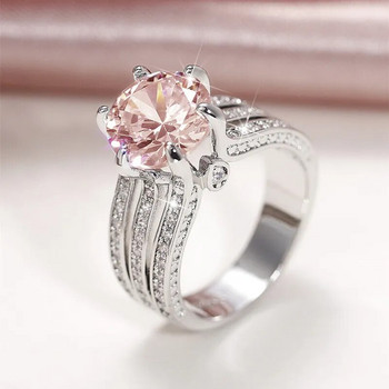 Huitan Gorgeous γυναικείες βέρες γάμου με ροζ/λευκό κυβικό ζιργκόν Classic Eternity δαχτυλίδια αρραβώνων Drop Shipping Κοσμήματα