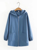 Liela izmēra sieviešu apģērbi pavasara un rudens vidēja garuma ikdienišķa jaka ar kapuci, rāvējslēdzēja stils vienkrāsains plāns ikdienas trenčs