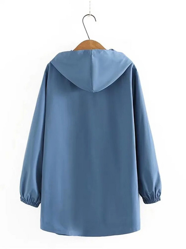 Liela izmēra sieviešu apģērbi pavasara un rudens vidēja garuma ikdienišķa jaka ar kapuci, rāvējslēdzēja stils vienkrāsains plāns ikdienas trenčs