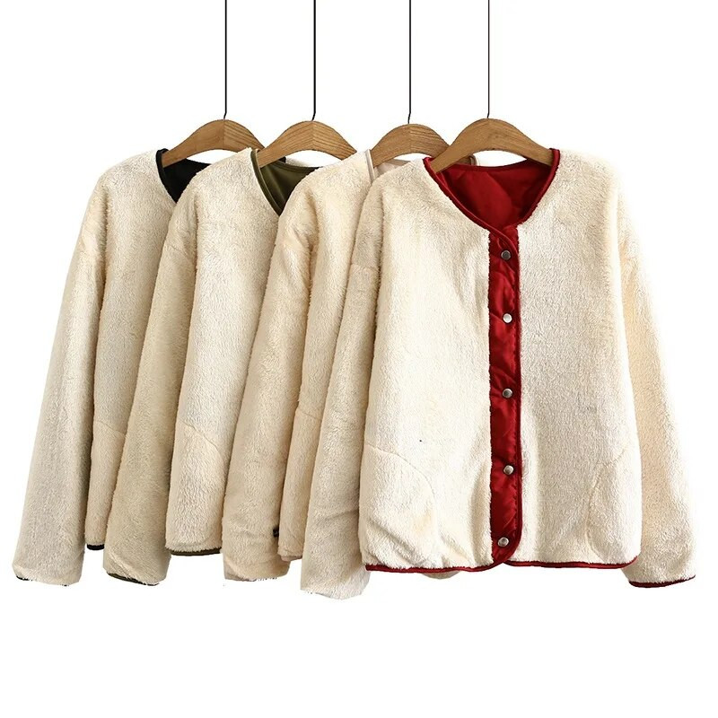 Γυναικείο Parka Plus Size Χειμερινό νέο 2020 Απλό μάλλινο παλτό με επένδυση Λεπτό σακάκι με λαιμόκοψη V