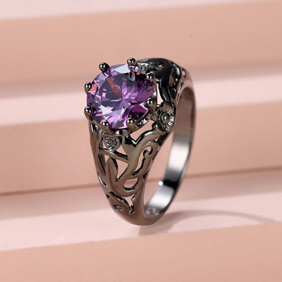 Boho zili violeti rozā sarkani akmens apaļas kāzu lentes sievietēm vīriešu varavīksnes cirkons melnā zelta krāsā saderināšanās gredzeni sievietēm vīriešiem