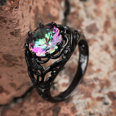 Boho zili violeti rozā sarkani akmens apaļas kāzu lentes sievietēm vīriešu varavīksnes cirkons melnā zelta krāsā saderināšanās gredzeni sievietēm vīriešiem