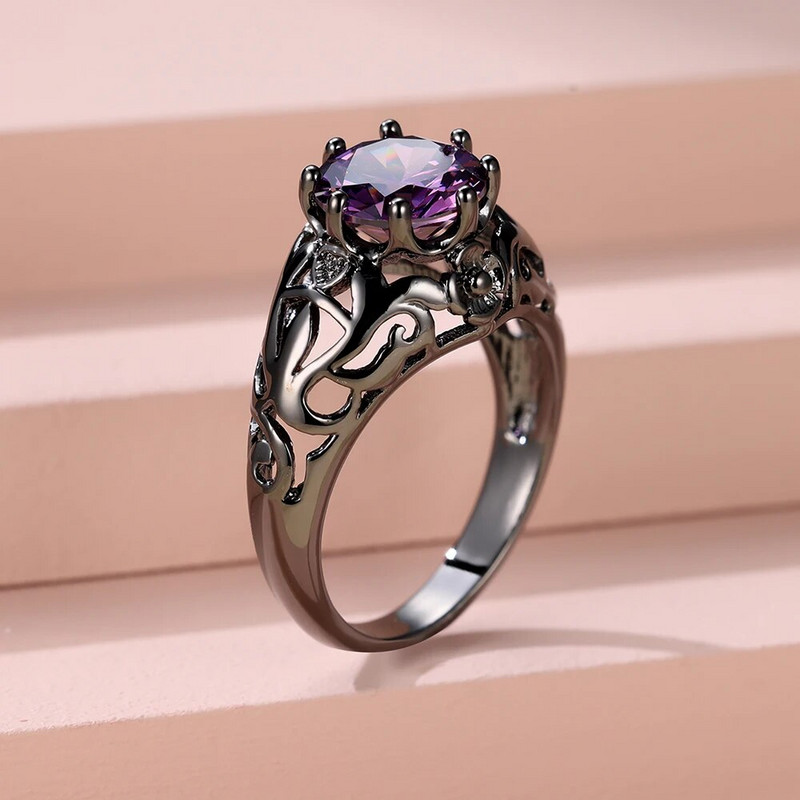 Boho zili violeti rozā sarkani akmens apaļas kāzu lentes sievietēm vīriešu varavīksnes cirkons melnā zelta krāsā saderināšanās gredzeni sievietēm vīriešiem