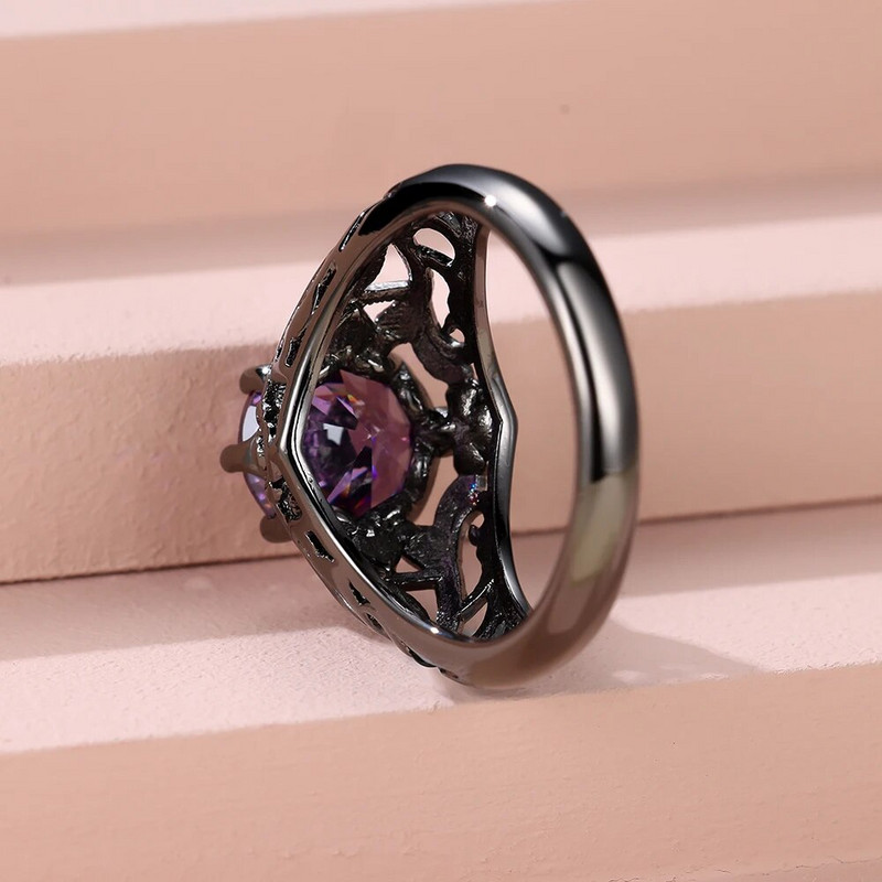 Boho zili violeti rozā sarkani akmens apaļas kāzu lentes sievietēm vīriešu varavīksnes cirkons melnā zelta krāsā saderināšanās gredzeni sievietēm vīriešiem