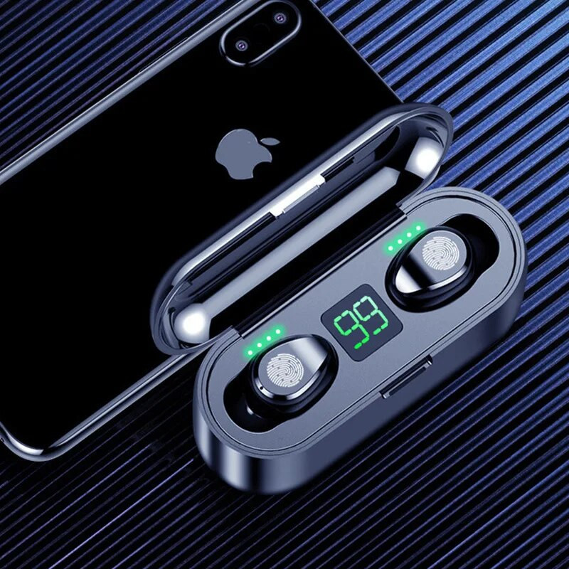 „Bluetooth“ ausinės F9-8LED TWS belaidės ausinės „Sports Touch Mini“ ausinės „Stereo Bass“ ausinės su įkrovimo dėklu „Hifi“