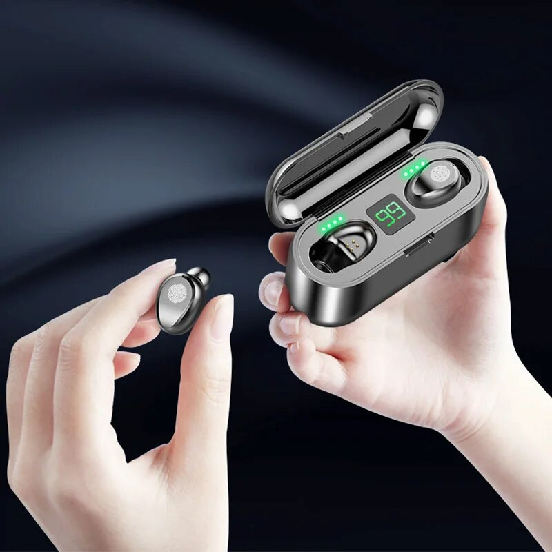 „Bluetooth“ ausinės F9-8LED TWS belaidės ausinės „Sports Touch Mini“ ausinės „Stereo Bass“ ausinės su įkrovimo dėklu „Hifi“