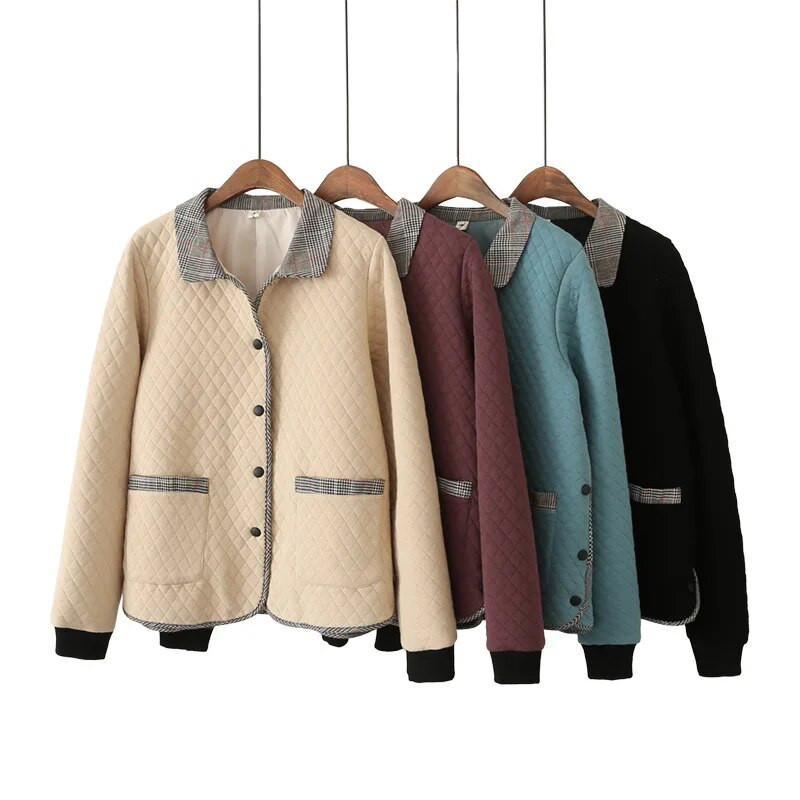 Liela izmēra mētelis Sieviešu apģērbi 4 xl Modes, nolaižama apkakle, vienrindu jaka Vintage stepēts Argyle ĀRDĒRBI 2022. gada rudens