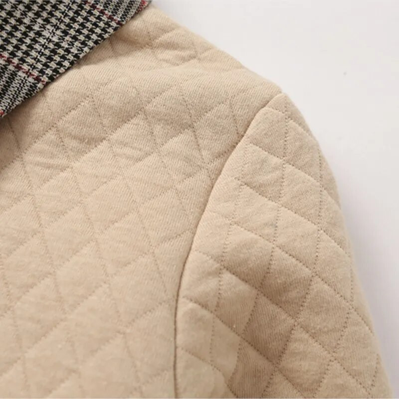 Liela izmēra mētelis Sieviešu apģērbi 4 xl Modes, nolaižama apkakle, vienrindu jaka Vintage stepēts Argyle ĀRDĒRBI 2022. gada rudens