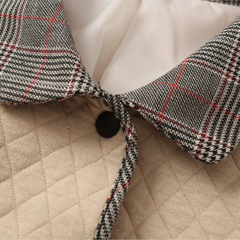 Liela izmēra mētelis Sieviešu apģērbi 4 xl Modes, nolaižama apkakle, vienrindu jaka Vintage stepēts Argyle ĀRDĒRBI 2022. gada rudens