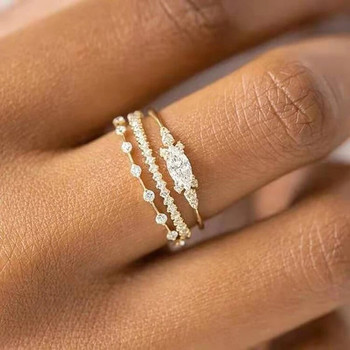 Boho 4 τμχ/Σετ Πολυτελή μπλε κρυστάλλινα δαχτυλίδια για γυναίκες Μόδα Κίτρινο Χρυσό Χρώμα Κοσμήματα Γάμου Αξεσουάρ Δώρα Γυναικείο Δαχτυλίδι υπόσχεσης