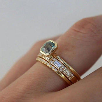 Boho 4 τμχ/Σετ Πολυτελή μπλε κρυστάλλινα δαχτυλίδια για γυναίκες Μόδα Κίτρινο Χρυσό Χρώμα Κοσμήματα Γάμου Αξεσουάρ Δώρα Γυναικείο Δαχτυλίδι υπόσχεσης