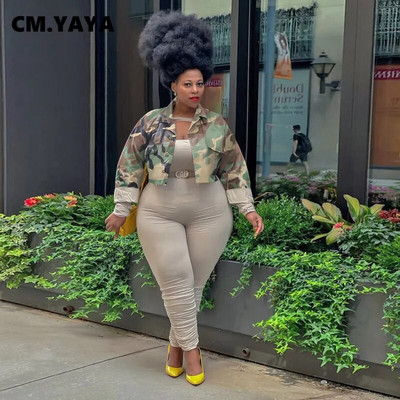 CM.YAYA Γυναικεία τζάκετ συν μέγεθος παραλλαγής ίσια φαρδιά κοντά παλτό Γυναικεία μόδα Streetwear Casualwear Φθινοπωρινά μπλουζάκια 2021