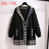 Jauns 2021. gada pavasara rudens lielizmēra sieviešu apģērbs, lieli bleizeri ar garām piedurknēm, rūtaini, gari mētelis, viltoti divi gabali, 3XL 4XL 5XL 6XL 7XL