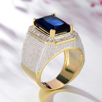 Huitan Sparkling Blue/Black Cubic Zirconia Βέρες Γυναικεία πολυτελές φαρδύ δαχτυλίδι Full Bling Iced Out Engagement Μοντέρνα κοσμήματα