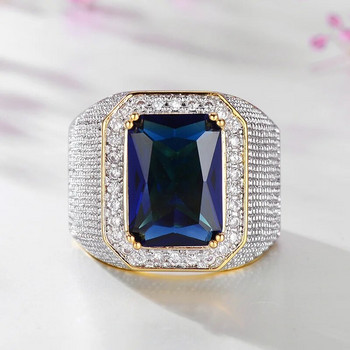 Huitan Sparkling Blue/Black Cubic Zirconia Βέρες Γυναικεία πολυτελές φαρδύ δαχτυλίδι Full Bling Iced Out Engagement Μοντέρνα κοσμήματα