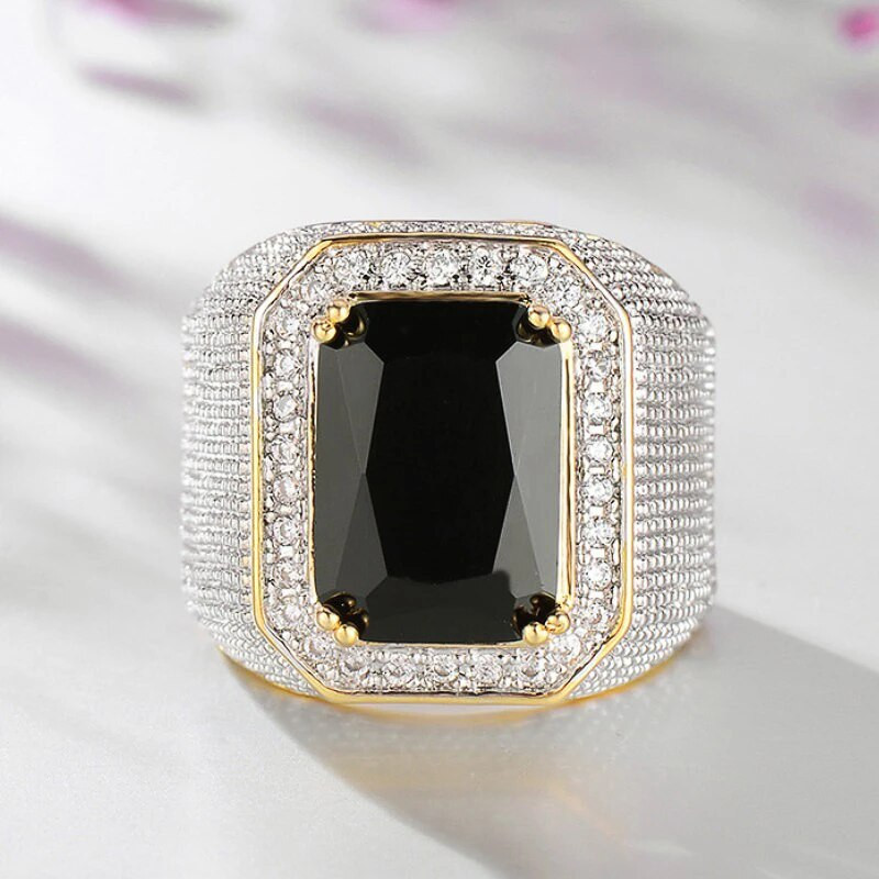 Huitan csillogó kék/fekete köbös cirkónia jegygyűrűk női luxus széles gyűrű, teljes színű, jeges eljegyzési divatos ékszerek