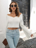 Pulover de damă, alb, sexy, cu mâneci clopot, decupat, toamnă, iarnă, negru, cu mânecă lungă, tricot, pulover Harajuku