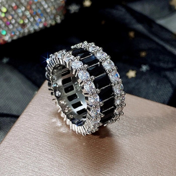 Luxury Eternity Band Μαύρα δαχτυλίδια από κρύσταλλο Zirconia για γυναίκες Δώρο κοσμήματα σε δεξίωση