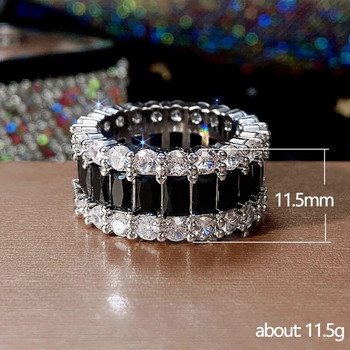 Luxury Eternity Band Μαύρα δαχτυλίδια από κρύσταλλο Zirconia για γυναίκες Δώρο κοσμήματα σε δεξίωση