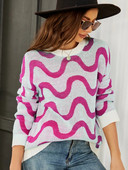 Sieviešu rozā gadījuma brīvs liela izmēra pulovera džemperis rudens zaļš modes garām piedurknēm Adīšana Harajuku svītru kontrasta džemperis