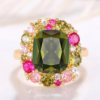 Huitan Елегантни големи зелени пръстени с кубичен цирконий за жени Сватба Годежно парти Нови луксозни дамски аксесоари Модни бижута