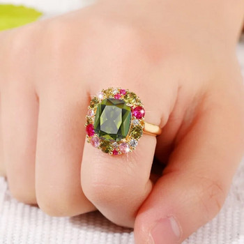 Huitan Елегантни големи зелени пръстени с кубичен цирконий за жени Сватба Годежно парти Нови луксозни дамски аксесоари Модни бижута