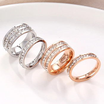 Πολυτελές ροζ χρυσό χρώμα Διπλής σειράς Τετράγωνο δαχτυλίδι από ανοξείδωτο ατσάλι ζιργκόν για γυναίκες Ρομαντικό κοσμήματα γάμου αρραβώνων Γυναικείο