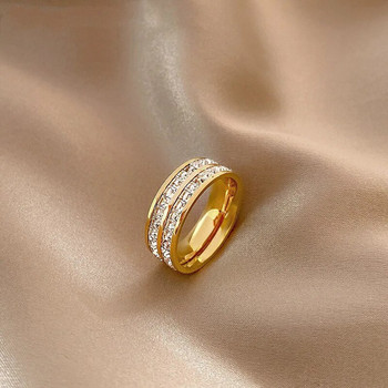 Πολυτελές ροζ χρυσό χρώμα Διπλής σειράς Τετράγωνο δαχτυλίδι από ανοξείδωτο ατσάλι ζιργκόν για γυναίκες Ρομαντικό κοσμήματα γάμου αρραβώνων Γυναικείο