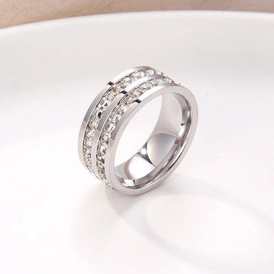 Luksusa rozā zelta krāsa divrindu kvadrātveida cirkona nerūsējošā tērauda gredzens sievietēm Romantiskas saderināšanās kāzu ballītes rotaslietas sievietēm