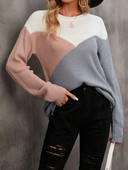 Sieviešu rozā ar garām piedurknēm O kakla adīts brīvs ģeometrisks krāsains džemperis džemperis rudens modes ikdienišķs lielizmēra Harajuku apģērbs