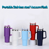 Namų lauko gėrimų indai 40OZ didelės talpos nerūdijančio plieno kavos puodelis automobilyje šiaudų vakuuminėje kolboje nešiojamas vandens butelis su rankena