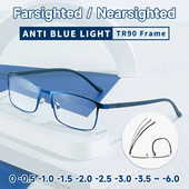 Myopia szemüvegek férfi antikék fényű olvasószemüvegek női teljes keretes rozsdamentes acél üzleti szemüvegek 0 és -6,0 fok között