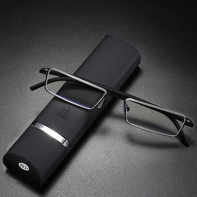 Metāla pretzilas gaismas lasīšanas brilles vīriešiem pusrāmja recepšu brilles vīriešu brilles ar vāciņu +1,0 1,5 2,0 2,5 3,0 3,5 4,0