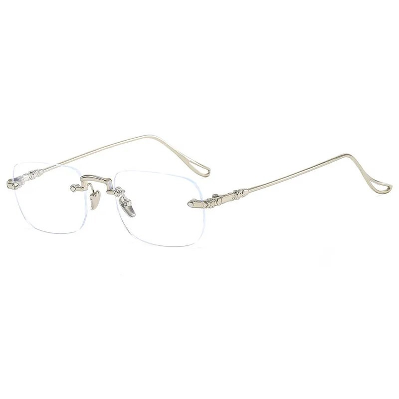 Divat keret nélküli olvasószemüvegek Férfi Luxus Presbyopic szemüvegek Anti kék fény blokkoló szemüvegek Rugalmas keret nélküli szemüvegek+4.0