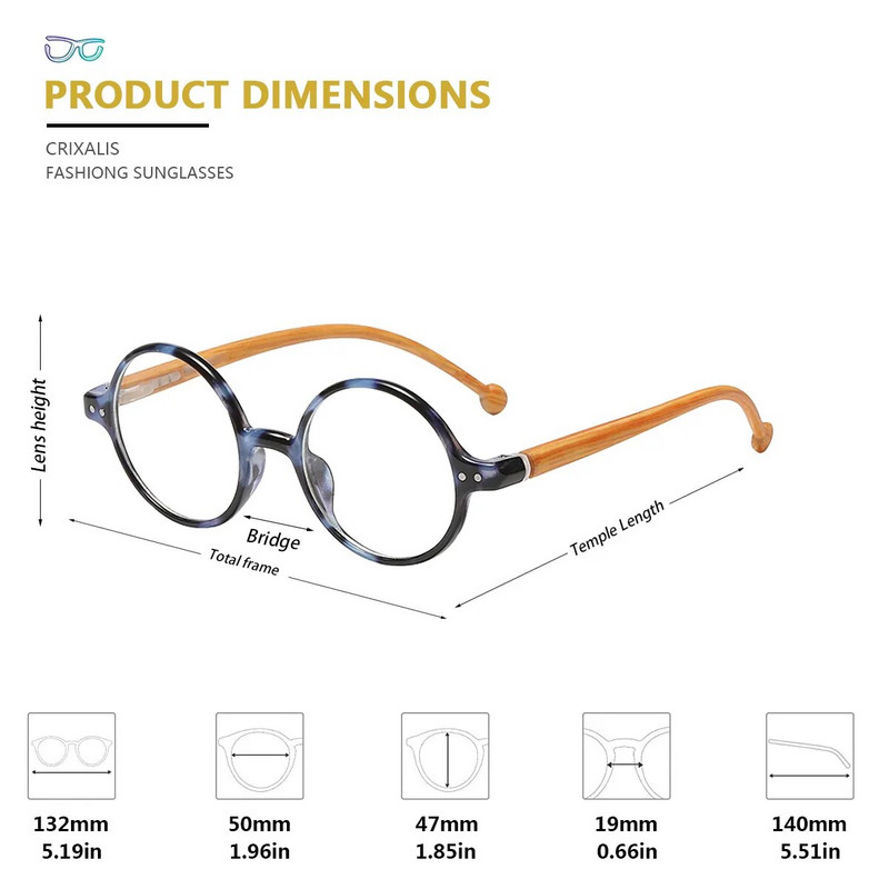 CRIXALIS Retro apaļas lasīšanas brilles vīriešiem Caurspīdīgi briļļu ietvari Sieviešu zili Anti Light Brilles Optiski Moderns Presbyopic