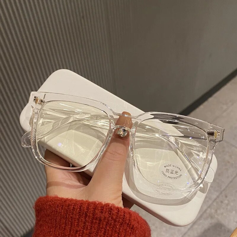 Vintage Μαύρος Σκελετός Blue Light Blocking Glass Frosted Large Frame Στρογγυλό Πρόσωπο Show Thinness Γυαλιά Γυναικεία Anti Blue Light