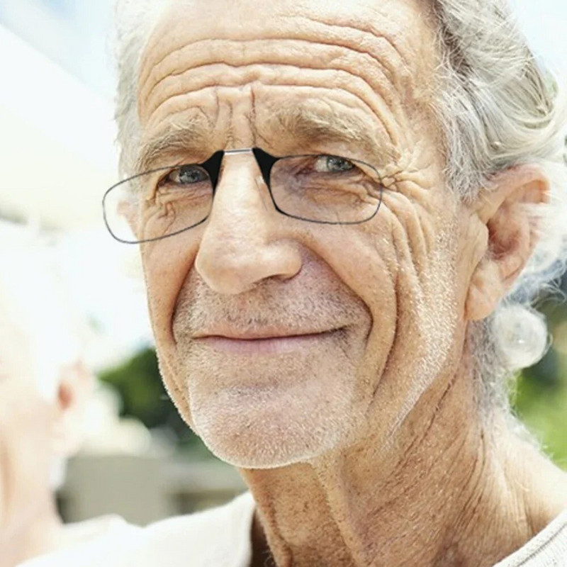 Orrclipes olvasószemüvegek halánték nélkül Férfi Tr90 Focus Plus Hordozható habosított orrszemüvegek Átlátszó szemüvegtok